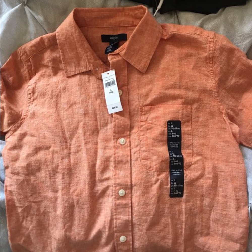 NWT gap kids short sleeve button up in orange!